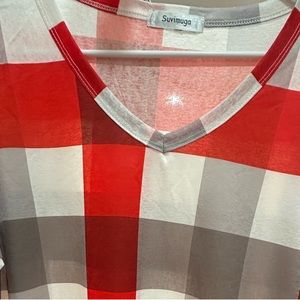 Red and Gray Checkered Women's Tunic Top